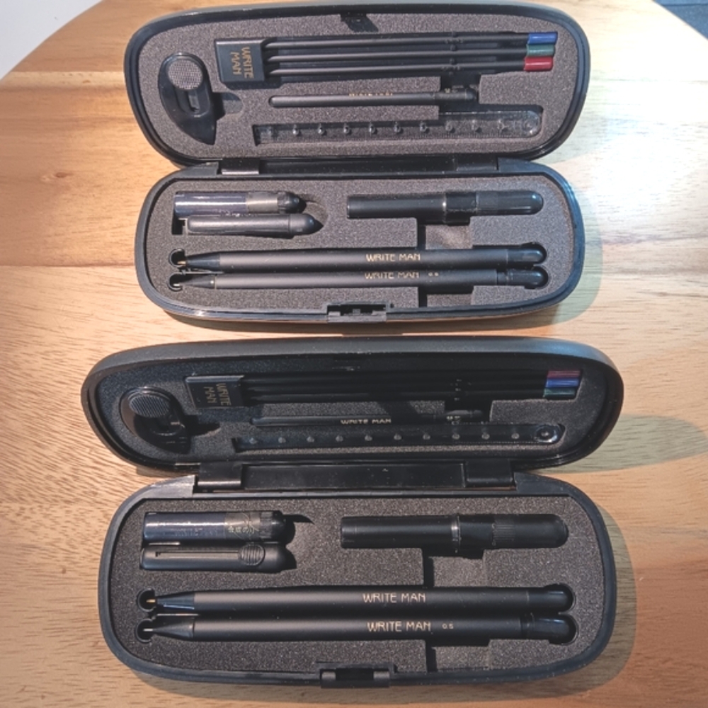 2 - Vintage SENSI Write Man Pen & Pencil Set with Black Case Made in Japan